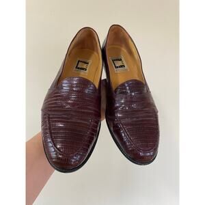 David Eden brown maroon leather loafers Italy reptile snake lizard men’s 7.5